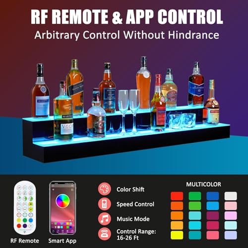 LED Lighted Liquor Bottle Display,2 Tiers 48in LED Liquor Shelf with Remote & App Control,Bottle Shelf with 16 Colors,4 Modes,Multi-Color Lighting Modes for Bars