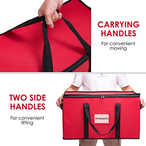 Wbhome Christmas Ornament Storage Box With Lid, 3''& 4'' Compartment Storage Container With Adjustable Dividers, Keeps 114 Holiday Ornaments & Decoration Accessories, Red #TOP3