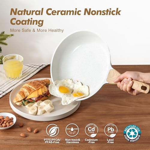 SENSARTE Nonstick Frying Pan Skillets, White Ceramic Coating Omelette Pans, Healthy Cookware Chef's Pan, Free of PTFE & PFAS (9.5+11+12.5 Inch) by SENSARTE - Image 3