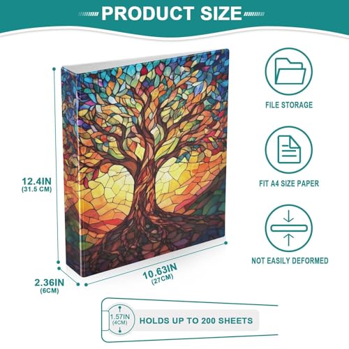 Image of Tree of Life with Leaves 3 Ring Binder with 2 Interior Pockets 1.5 inch Binders 3 Ring Heavy Duty Fit 8.5 inch x 11 inch Letter Size for Office School, 2 Pack