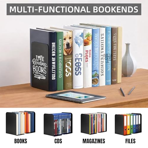 Image of 2 Heavy Duty Metal Bookends for Books | File, CD, Book Holder, & Durable Book Stand for Home, Office, School & Study Table Heavy Duty bookends (Set of 2) (Love Reading Books)