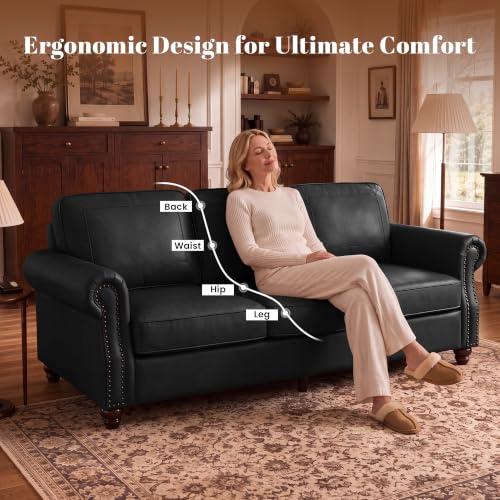 Kingfun Faux Leather 3 Seater Sofa with Rolled Arms,Black - image 8