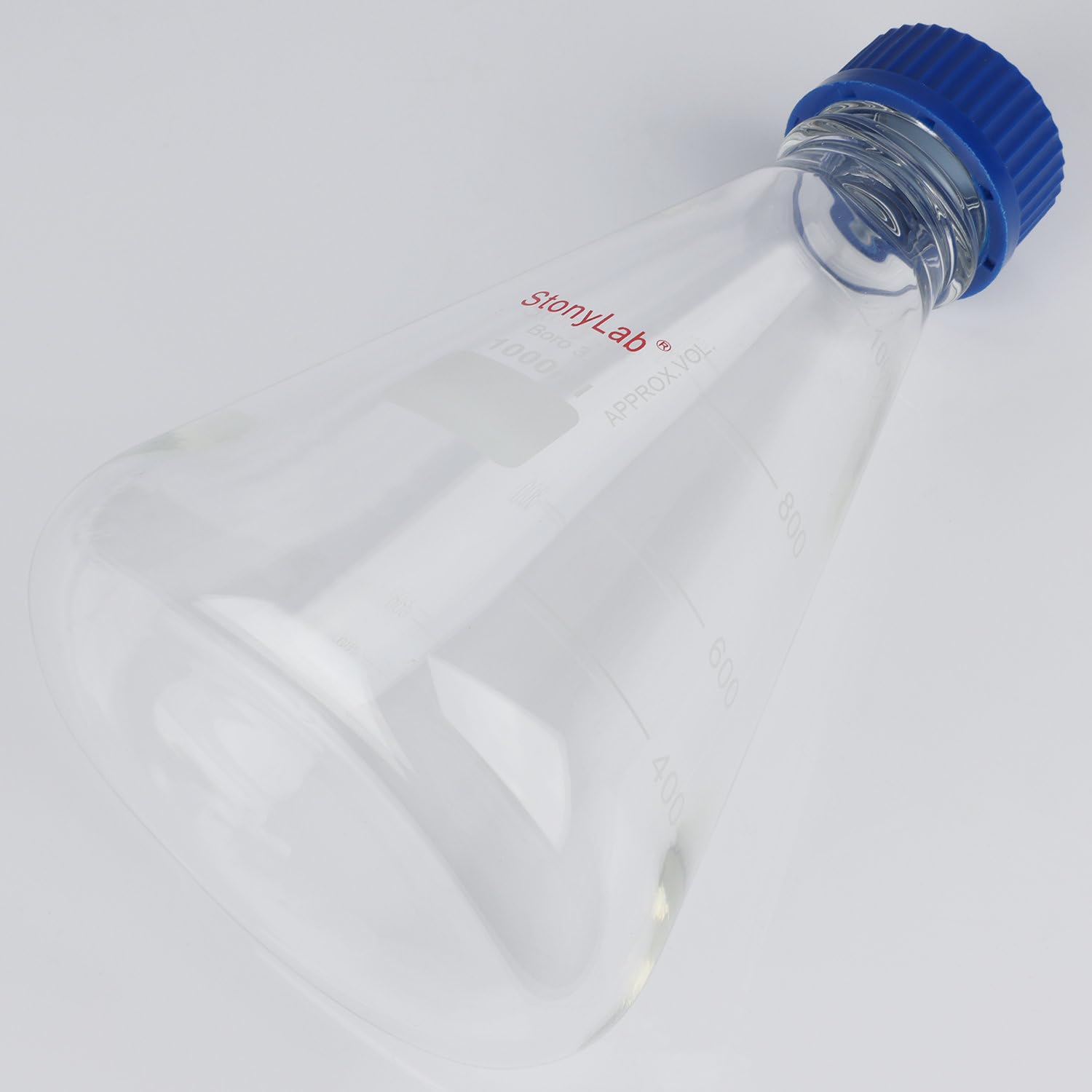 stonylab Fiole Erlenmeyer avec Bouchon à Vis Bleu, Graduée, en Verre Borosilicaté pour Laboratoire, 1000 ml