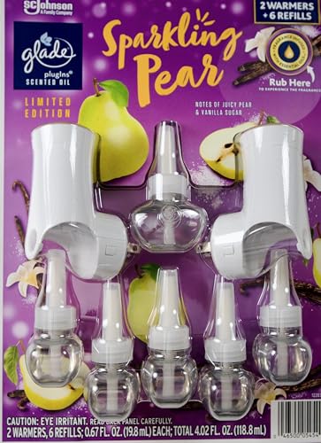 Glade Plugins Sparkling Pear Scented Oils, 2 Warmers + 6 Refills