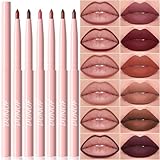 6Pcs Retractable Lip Liner Pencils Set, Mauve Maroon Dark Red Nude Chocolate Brown Plum 6 Rich Pigmented Shades Waterproof & Long-Lasting Creamy Matte Velvet Finish for Shaping & Sculpting Lips (#01)