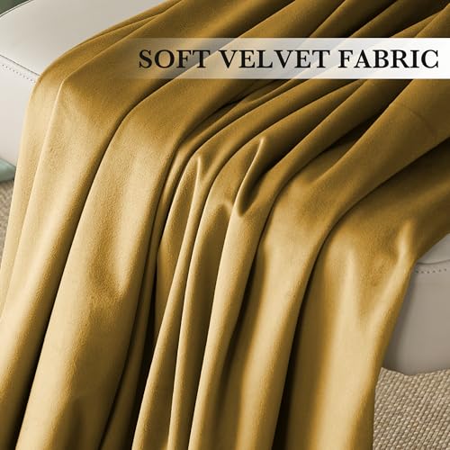 Image of RYB HOME Rich Gold Brown Velvet Curtains 84 inches, Thermal Insulated, Light Blocking, Elegant Rod Pocket Velvet Drapes for Living Room, 52 inch W x L102 L, 2 Panels Set