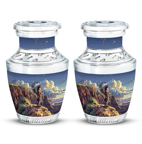 Image of Native American Themed Urns - Small Urn for Ashes - Urns for Ashes Adult Male - Urn for Human Ashes - Urns for Ashes Adult Female Mom (3 inch Pack of 2)