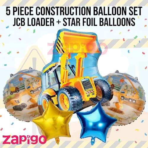 Image of Balloonistics Digger Construction Theme Birthday Balloon Bouquet | Digger Birthday Party Decoration | Construction Site Party Balloon Set | Pack of 5