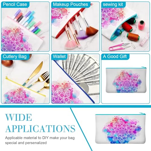 Image of Frienda 50 Pcs Sublimation Blank Canvas Makeup Bags Bulk DIY Heat Transfer Canvas Pen Case Pencil Cosmetic Makeup Bags Clear Sublimation Blank Pouch with Zipper (7 x 4.3 Inch,Mixed Colors)