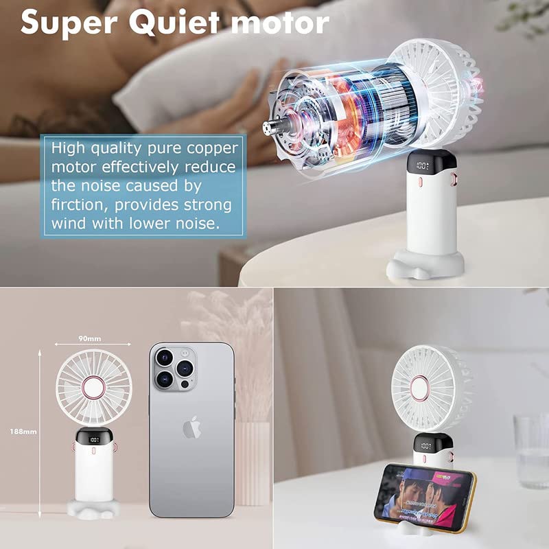 Image of Handheld Fan, USB Rechargeable Mini Portable Fan, Small 5 Speed Pocket Fan with Lanyard and Base, Built-in 4200mAh Battery Desk Fan