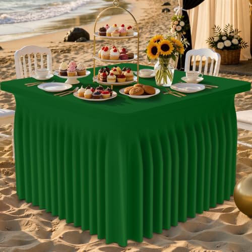 Image of Smiry Spandex Elastic Fitted Table Cloth Skirt for 3FT Square Table | Stretch Washable Table Cloth, Banquet Table Cover for Wedding, Party, Indoor & Trade Shows, (Emerald Green, 36Lx36Wx30H)