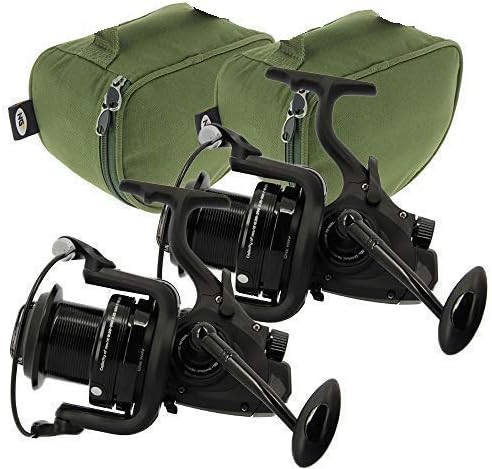 2x NGT Dynamic 7000 10BB Large Big Pit Carp Runner Coarse Fishing Reels with Spare Spool & Deluxe Padded Cases with Handles