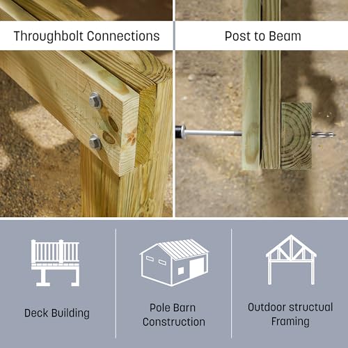 Image of GRK Fasteners AugerBolt Through Bolt Fastening System, 1 /2 inch x 7 inch Galvanized Heavy-Duty Carriage Bolts, Rust Resistant for Post-to-Beam Connections, 2 Bolts w /Hex Nuts, & Washers (excludes Drill bit)