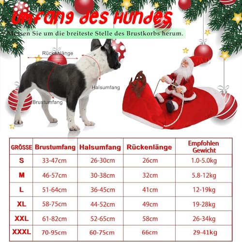 RANYPET Hund Santa Claus Reiten Weihnachtskostüm, Premium Haustier Kleidung für Kleine Große Hunde Katzen, Weihnachtsfeier Outfit L