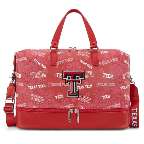 Montana West X NCAA Bolsa de viagem dobrável, bolsa de ginástica, impermeável, para homens ou mulheres, bolsa de pendurar com alça de ombro ajustável, TTU-vermelho