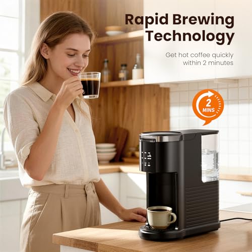 Image of Kismile Single Serve Coffee Maker, 2 in 1 Drop Coffee Machine Compatible with K Cup & Ground Coffee, 5 Brew Sizes 6-14 Oz, 40oz Removable Water Tank,Self-Cleaning Function, Black