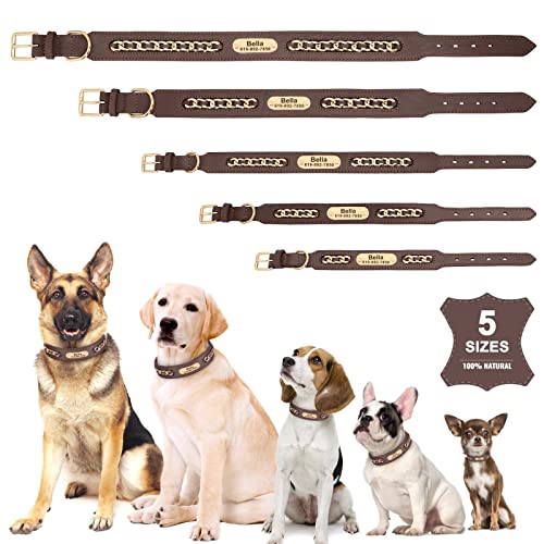 Didog Hundehalsbänder aus echtem Leder, exquisites geflochtenes Leder, personalisiert mit graviertem breitem Namensschild, verstellbare und langlebige Hundehalsbänder für mittelgroße Hunde, braun, XL