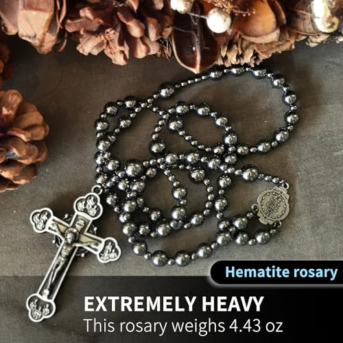 Hematite rosary beads catholic for men and women,Rosary Necklace for men with Virgin Mary medal & cross,Handmade of rosarios catolicos Cross Necklace Catholic Gifts2