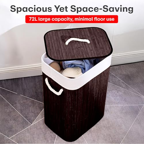 Image of Rioware Bamboo laundry bag basket for clothes with lid toy storage organiser box foldable Square Home Organizer and Storage | Eco Friendly | Compact and Easy to carry- Dark Brown Econest