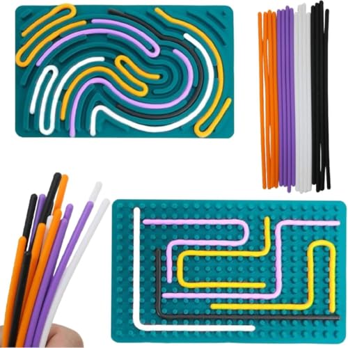 Image of Mashes Silicone Fidget Board Toy for Kids | Sensory Bend & Shape Puzzle Board with Flexible Silicone Sticks | Stress Relief, Montessori Learning, Fine Motor Skills Development | Premium Sensory Toy