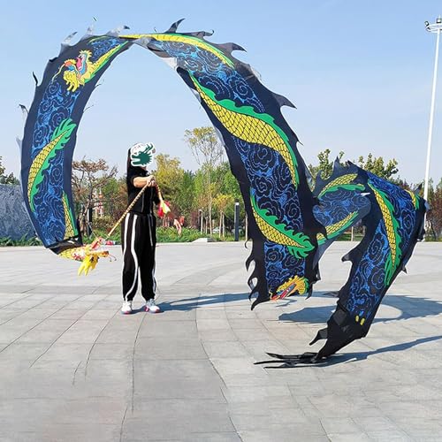 LoiYtrd Bandera de Danza del dragón, Accesorios de Fitness al Aire Libre, for Todos. Bandera de Danza del dragón con patrón de dragón Lavable.(Nero,6m (20ft))