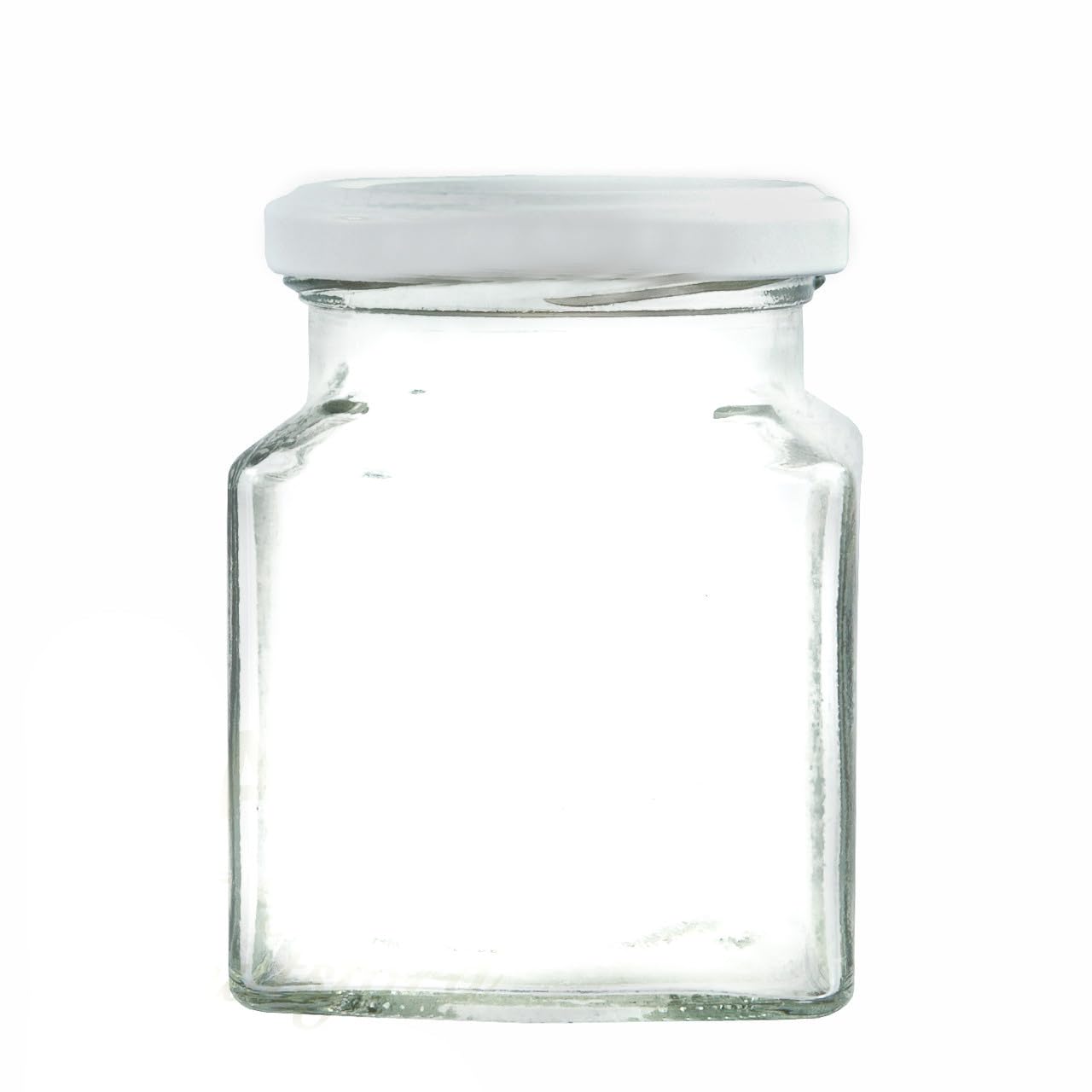 282 ml Square Glass Jam Jars for Preserving, Pickle, Chutney, Relish, Jam and Marmalade (White Lid, Pack of 100)