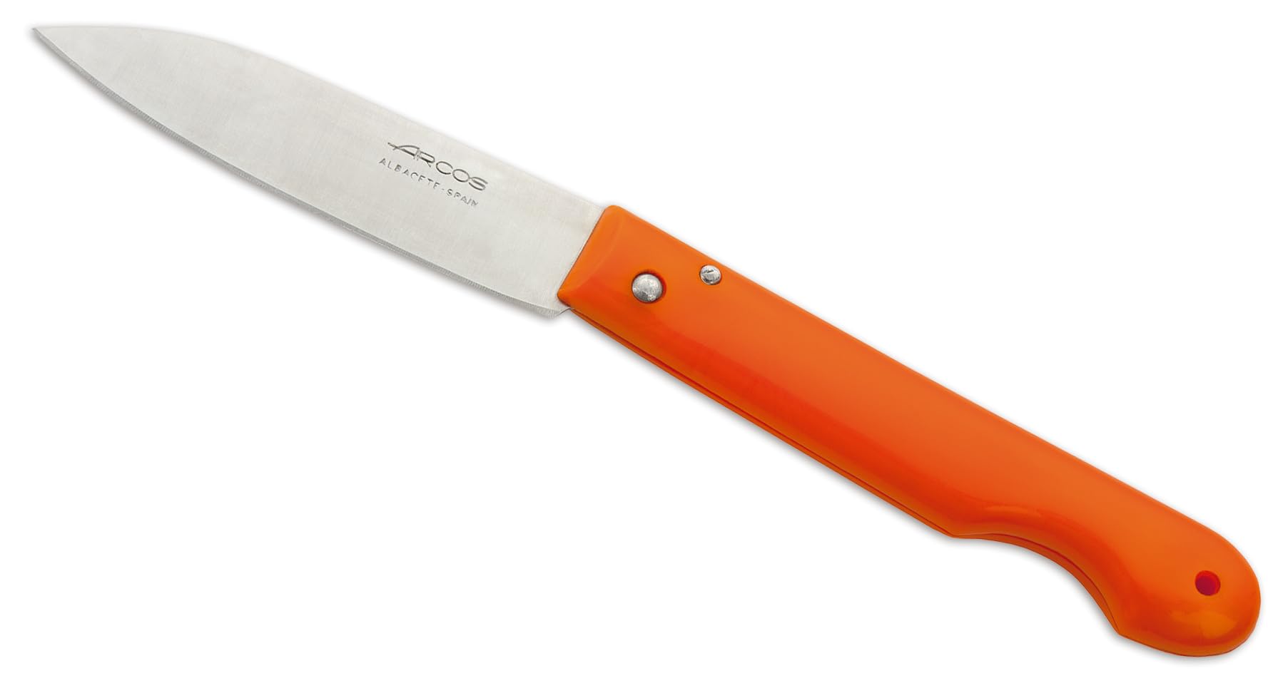 Arcos Navaja Profesional con Hoja de Acero Inoxidable 85 Mm y Mango Ergonómico de Polipropileno. Navaja de Albacete Multiusos, Plegable y Ligera. Color Naranja