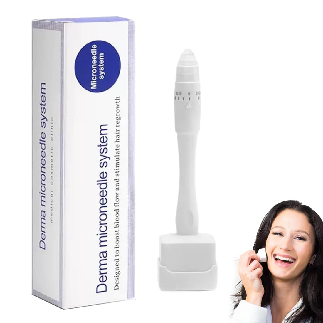 1 pezzo Derma Stamp, Dermastamp Regolabile 0-3 mm, Capelli, 140 Perni in Titanio, Timbro Professionale Microneedling Stamp per Stimolare la Crescita di Capelli, Barba, Viso