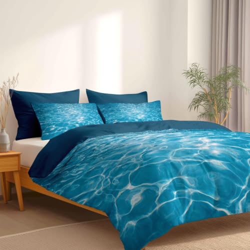 Housse de couette bleu canard microfibre brossée infroissable effet nuage - 5