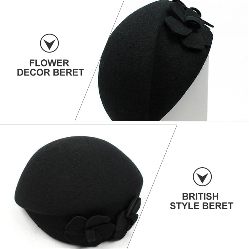 1pc Hat Warm Beret Lady French Beret Women Floral Lady - Image 6