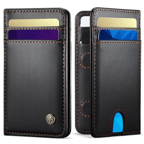 Wallet for Men RFID Blocking Card Holders and Money Slots, PU Leather Front Pocket Minimalist Slim Wallets Gift for Mens Women, Black