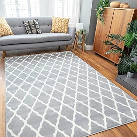 Classic Grey Trellis Area Rug 80cm x 150cm Cover