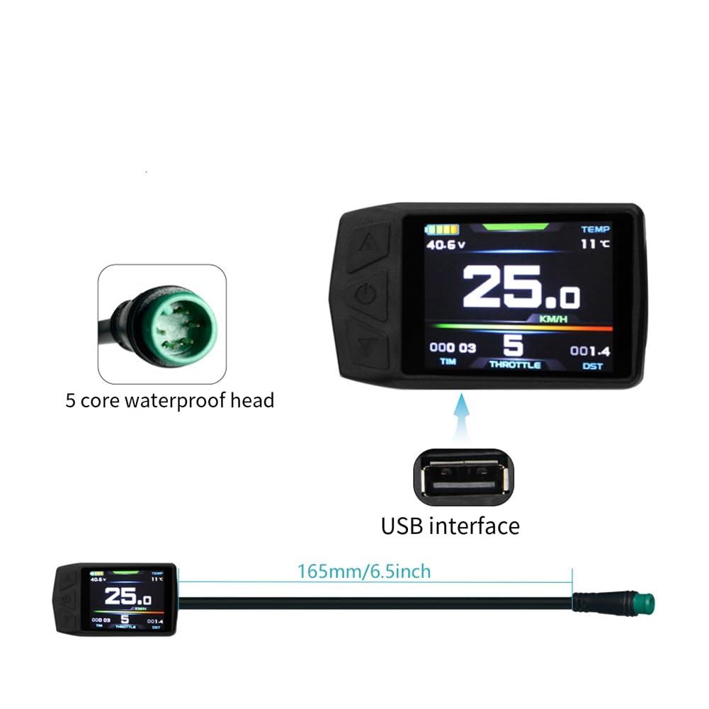 Compteur LCD Pour Vélo électrique - Compatible 24V/36V/48V - Prise SM étanche - Affichage Vitesse, Batterie, USB - 9