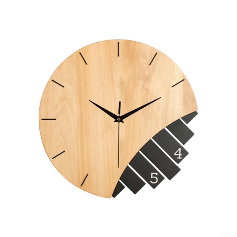 Horloge murale en bois 30 cm ronde et silencieuse à quartz