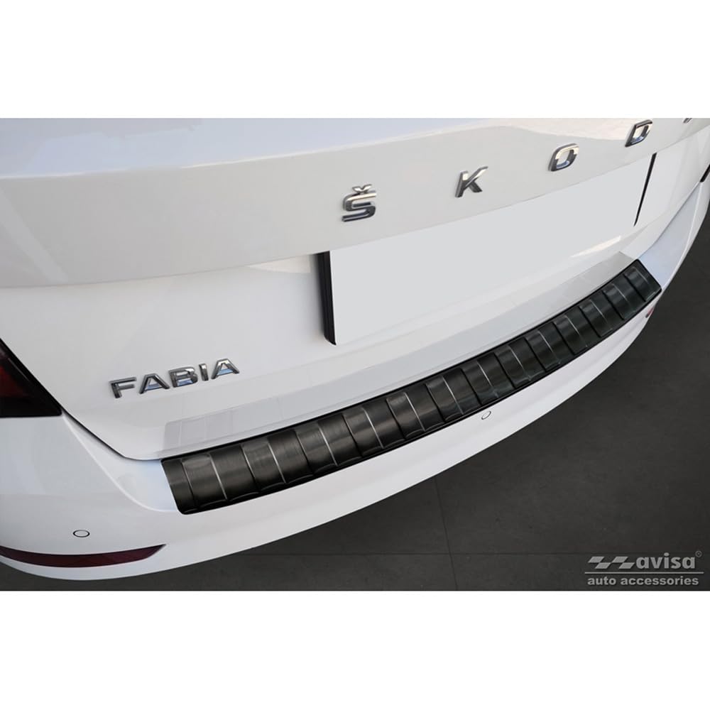 Avisa Schwarz Edelstahl Heckstoßstangenschutz kompatibel mit Skoda Fabia III Combi FL 2018- 'Ribs'