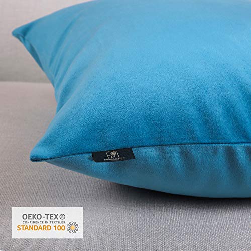 Phantoscope Pack of 2 Velvet Decorative Throw Decorative Pillow Cover Soft Solid Square Cushion Case for Couch Sky Blue 18 x 18 inches 45 x 45 cm