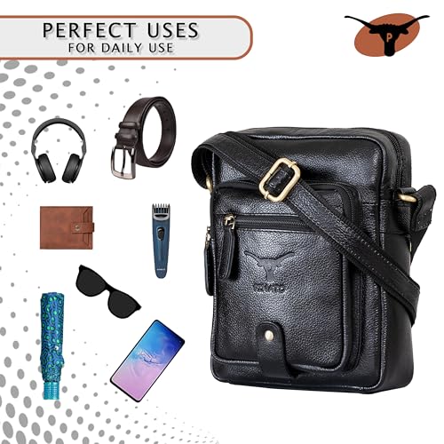 Image of Premium Genuine Leather Messenger Sling Bag for Men & Women - Multipurpose Crossbody Bag with Adjustable Strap & Multiple Pockets for Travel, Office, Work, College & Daily Use