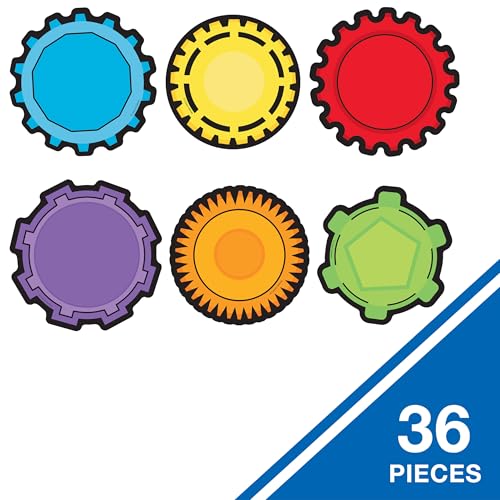 Image of Carson Dellosa 36-Piece Gear Bulletin Board Cutouts, Red, Yellow and Green Cutouts for Bulletin Board, Science, and STEM Classroom Decor, STEM Cutouts for Classroom
