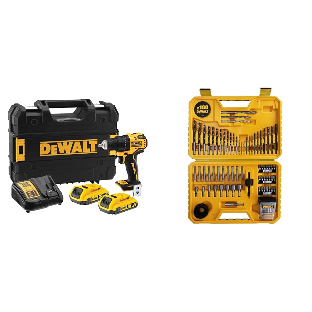 Dewalt DCD708D2T-QW Wkrętarka, 18 V & DEWALT, Zestaw 100 wierteł, bitów, nasadek, DT71563-QZ