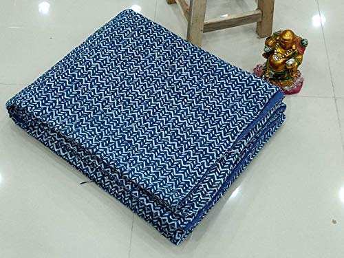 Couvre-lit Kantha indigo en coton piqué Shibori Gudari pour lit double 228x274 cm
