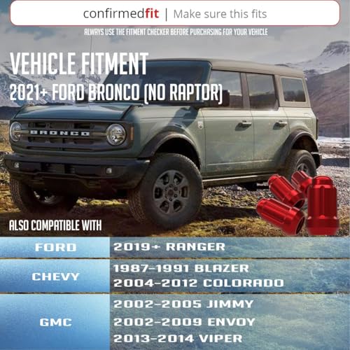 Image of Wheel Accessories Parts 24 Pcs + Key M12x1.5 12x1.5 Thread Car Spline 35mm 1.38 inch Long Lug Nuts Red Spline Hex Fits Chevy Blazer Colorado | GMC Jimmy Canyon | Ford Bronco (No Raptor) Ranger