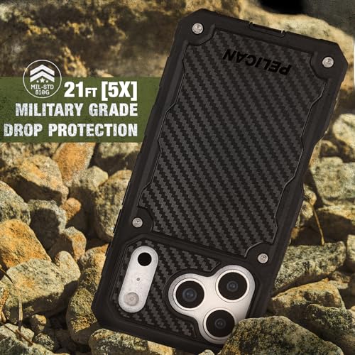 Image of Pelican Shield iPhone 17 Pro Case - Compatible with MagSafe - Carbon | Rugged Phone Case with 21ft Military-Grade Drop Protection - Heavy Duty Phone Cover with Belt Clip Holster for iPhone 17 Pro