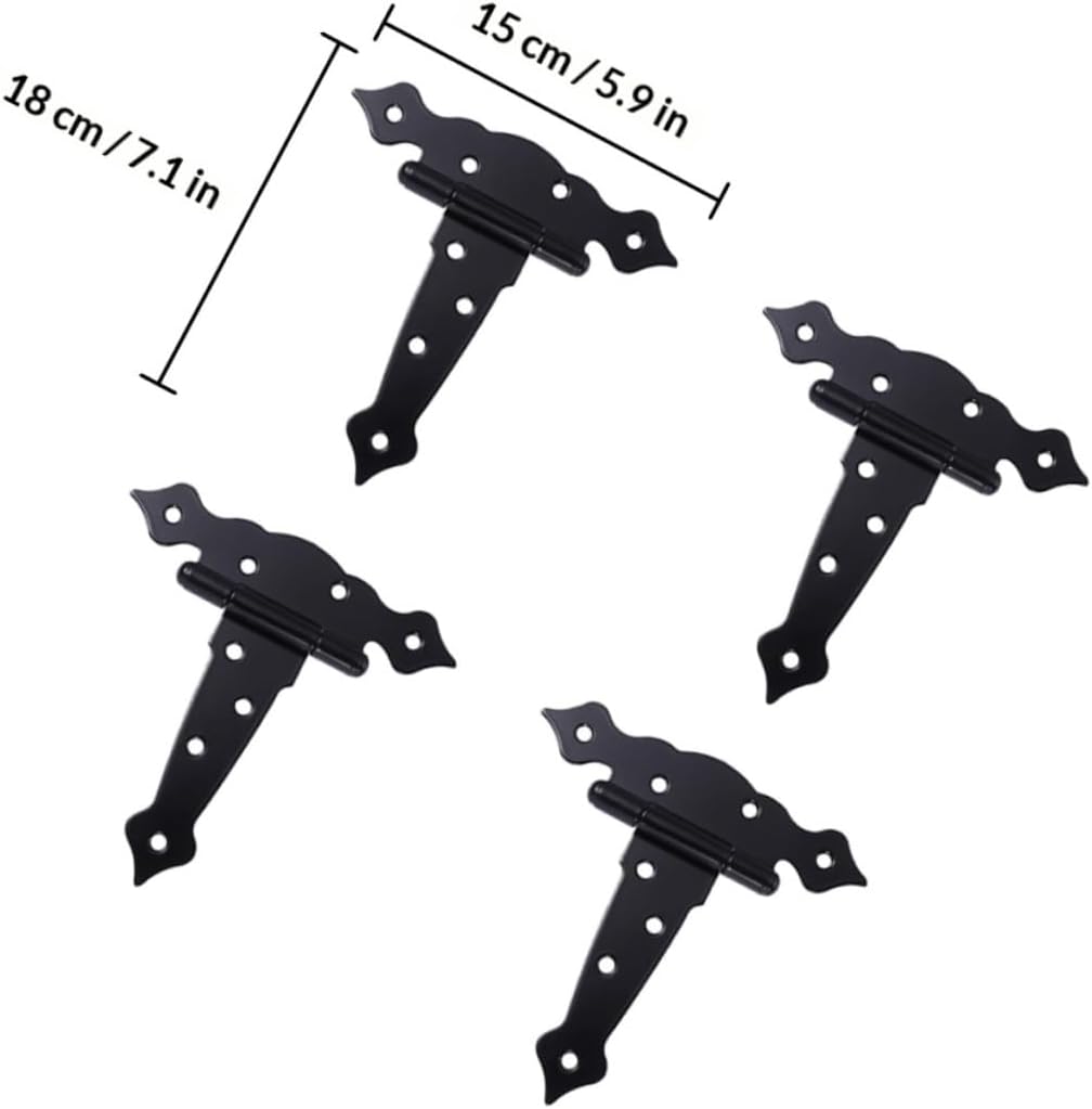 4pcs Heavy Duty T-Strap Gate Hinges Black Painted Wood Door Hinges with Bearing for Barns, Sheds, and Outdoor Fence Replacement