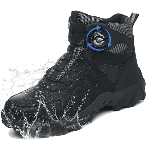 GUDECIUS Chaussures de Sécurité Hommes Femmes Légère Basket de sécurité étanche à l'eau Chaussures de Travail Embout en Acier Antidérapante Noir 43 EU