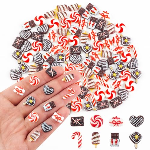 100 Pieces Tiny Christmas Candy Decorations for Dollhouse Micro Resin Decor for Crafts Mini Things for Fairy Garden Micro Landscaping Decoration