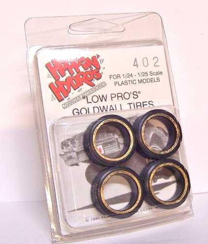 Hoppin Hydros 4 Low Pros Profile Tires with Goldwalls (for Hobby Model Kits) 1/24 1/25 Scale