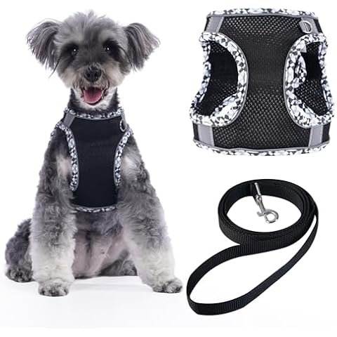 Soft Mesh Dog Harness and Leash Set, No-Chock Step-in Breathable Vest Harnesses for Small Pets Under 20lbs(Black,L) Cover