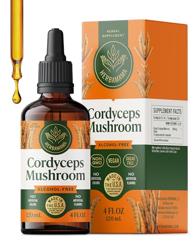 HERBAMAMA Cordyceps Sinensis Tincture - Vegan Immune Support & Defense with Cordyceps Mushroom Extract Drops - Non-GMO Alcohol & Sugar-Free Liquid Immunity Supplement 56-Day Supply