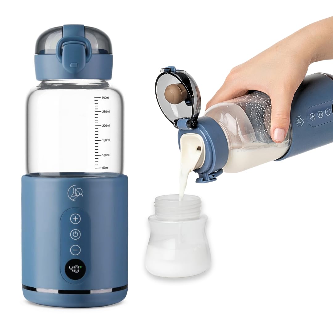 Scaldabiberon Portatile - Scalda Biberon Portatile Senza Fili, Veloce e Sicuro, Ricarica Rapida, in Vetro, Ideale per Viaggi e Spostamenti, Scaldabiberon Portatile Senza Fili Blu