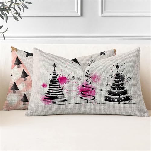 Funda Cojin 70x90, Juego de 2 Cojines Exterior Rosa Fundas Cojines Rectangulares Navidad Funda Almohada Impermeable, Cogines Sofá con Cremallera Invisible para Sala de Estar Jardín Decorativos J2-33